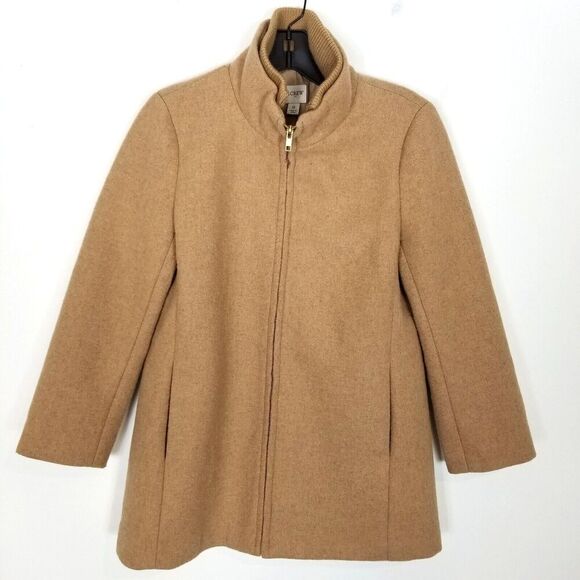 J.Crew Factory Women Village coat Sz 0 Beige Wool Blend Zip Up Preppy City - Picture 1 of 8